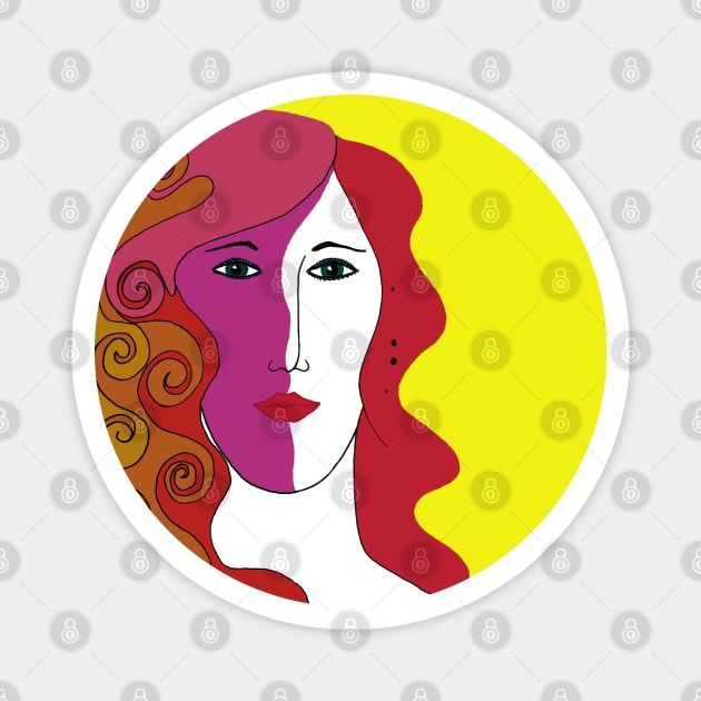 Woman's Face with Red, Pink and Orange Colored Hair Magnet by karenmcfarland13
